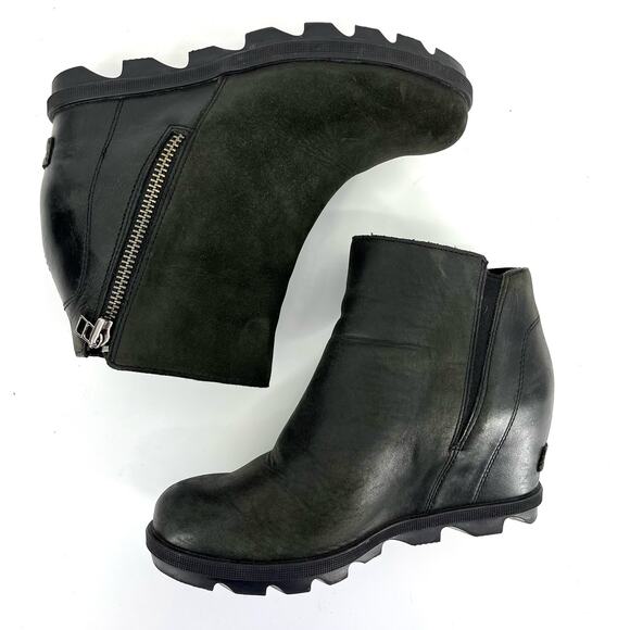 Sorel Women’s 7.5 / 38.5 Black Leather Zip JOAN OF ARCTIC WEDGE II ZIP WP NL3364 - Picture 7 of 9